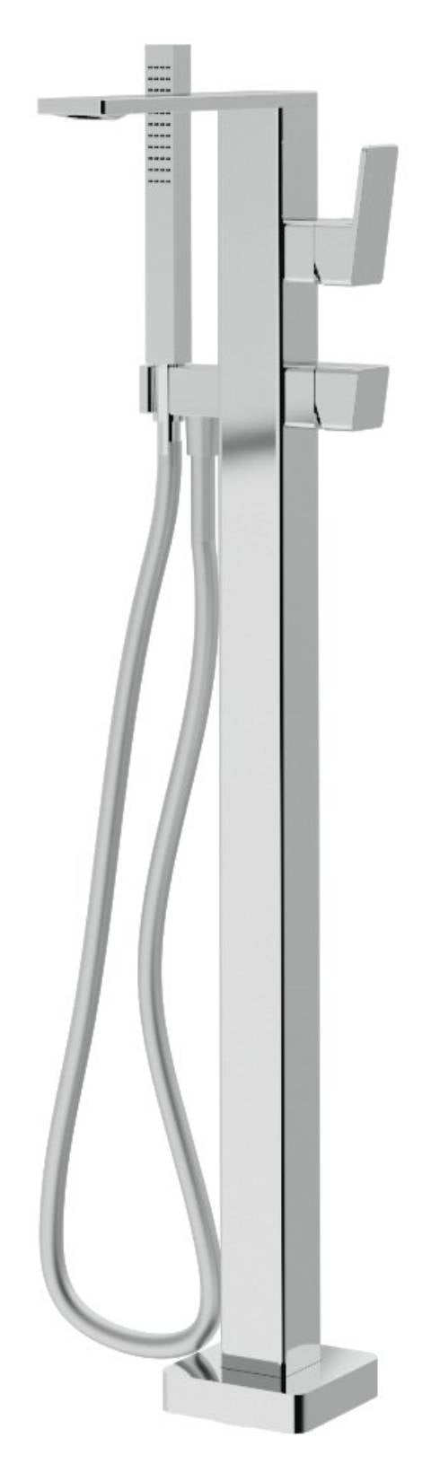 Rubinetterie Treemme 3M Pa36 RWIT 8B03 CC 50 + RWIT 4A62 ZZ 50 Miscelatore Vasca Da Terra a Pavimento Monocomando Meccanico Parte Interna Esterna Inclusa Monoforo Con Piastra Ottone Cromata 1 Leva Stile Moderno Doccetta Metallo Flessibile PVC