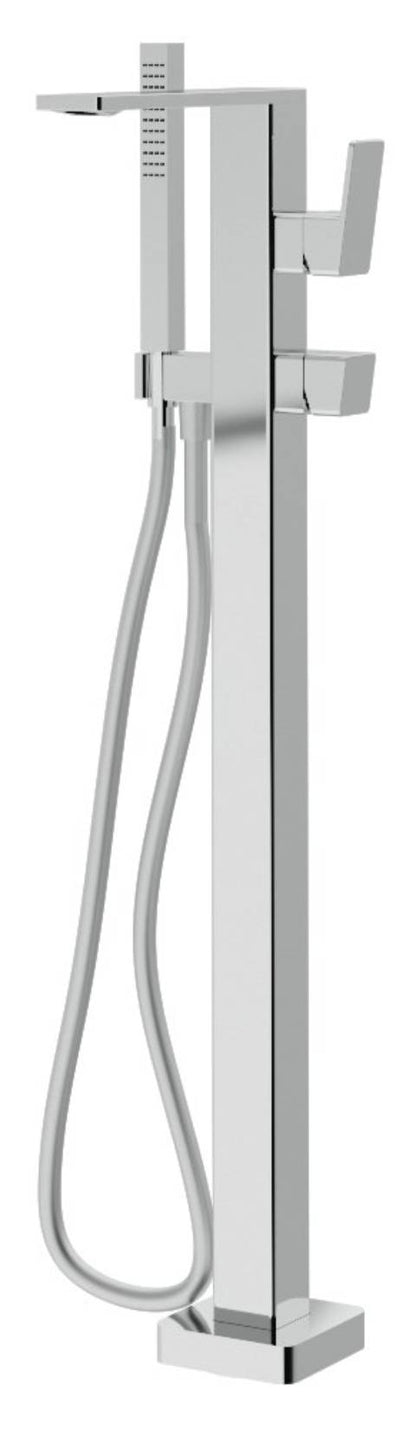 Rubinetterie Treemme 3M Pa36 RWIT 8B03 CC 50 + RWIT 4A62 ZZ 50 Miscelatore Vasca Da Terra a Pavimento Monocomando Meccanico Parte Interna Esterna Inclusa Monoforo Con Piastra Ottone Cromata 1 Leva Stile Moderno Doccetta Metallo Flessibile PVC