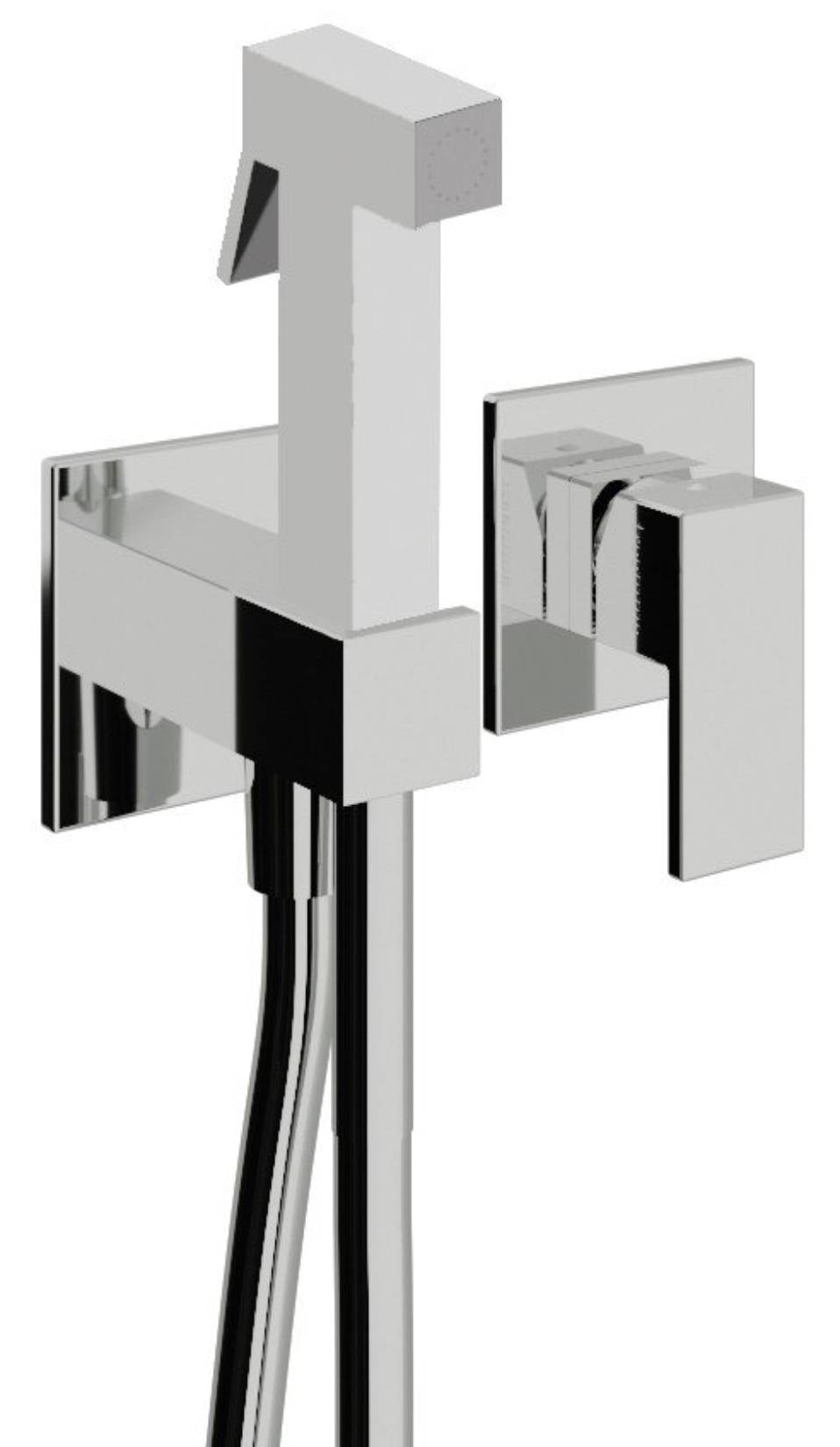 Rubinetterie Treemme 3M Q30 RWIT 4BD4 CC 30 + RWIT 51A5 ZZ 01 Miscelatore Incasso Idroscopino Per WC Con Doccetta Quadra in Metallo Flessibile in PVC 1 Metro Parte Interna e Esterna Incluse Materiale Ottone Finitura Cromato