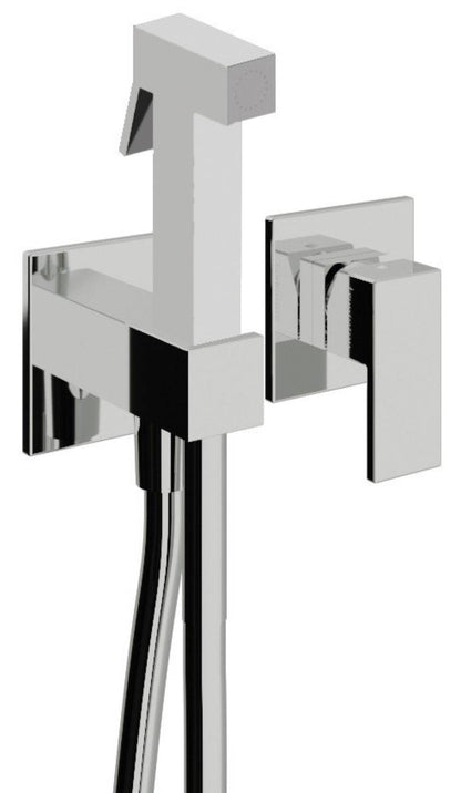 Rubinetterie Treemme 3M Q30 RWIT 4BD4 CC 30 + RWIT 51A5 ZZ 01 Miscelatore Incasso Idroscopino Per WC Con Doccetta Quadra in Metallo Flessibile in PVC 1 Metro Parte Interna e Esterna Incluse Materiale Ottone Finitura Cromato