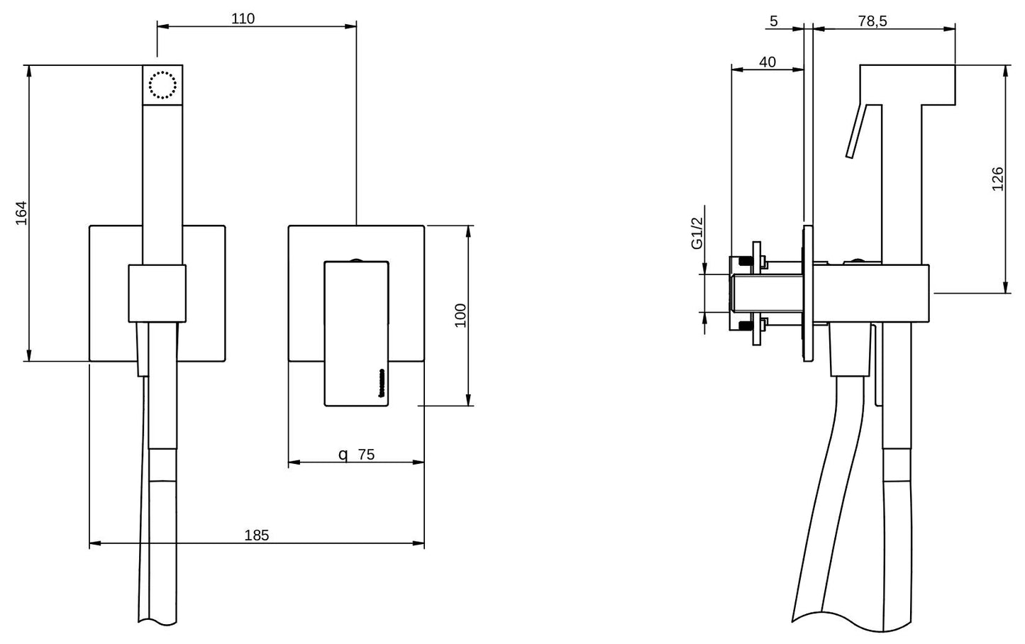 Rubinetterie Treemme 3M Q30 RWIT 4BD4 CC 30 + RWIT 51A5 ZZ 01 Miscelatore Incasso Idroscopino Per WC Con Doccetta Quadra in Metallo Flessibile in PVC 1 Metro Parte Interna e Esterna Incluse Materiale Ottone Finitura Cromato