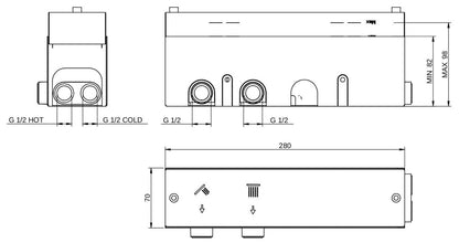Rubinetterie Treemme 3M W-Touch RWIT 1B86 CC 01 + RWIT 1B86 ZZ 30 Miscelatore Doccia Termostatico Incasso 2 Uscite Parete 4 Fori Manopole Sistema Premi e Regola Parte Interna Esterna Incluse Stile Moderno Con Piastra Materiale Ottone Finitura Cromata