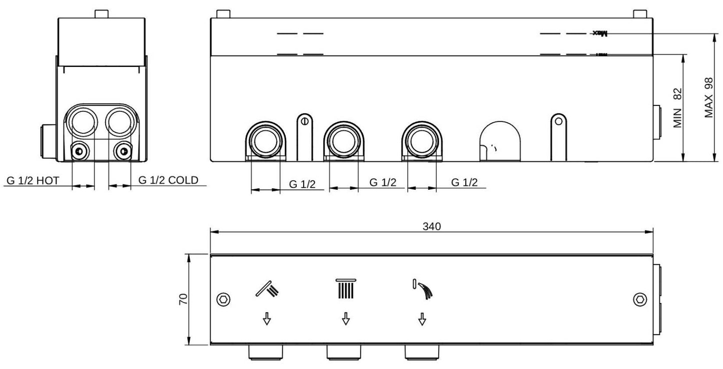 Rubinetterie Treemme 3M W-Touch RWIT 1B90 CC 01 + RWIT 1B90 ZZ 30 Miscelatore Doccia Meccanico Incasso 3 Uscite Parete 5 Fori Manopole Sistema Premi e Regola Parte Interna Esterna Incluse Stile Moderno Con Piastra Materiale Ottone Finitura Cromata