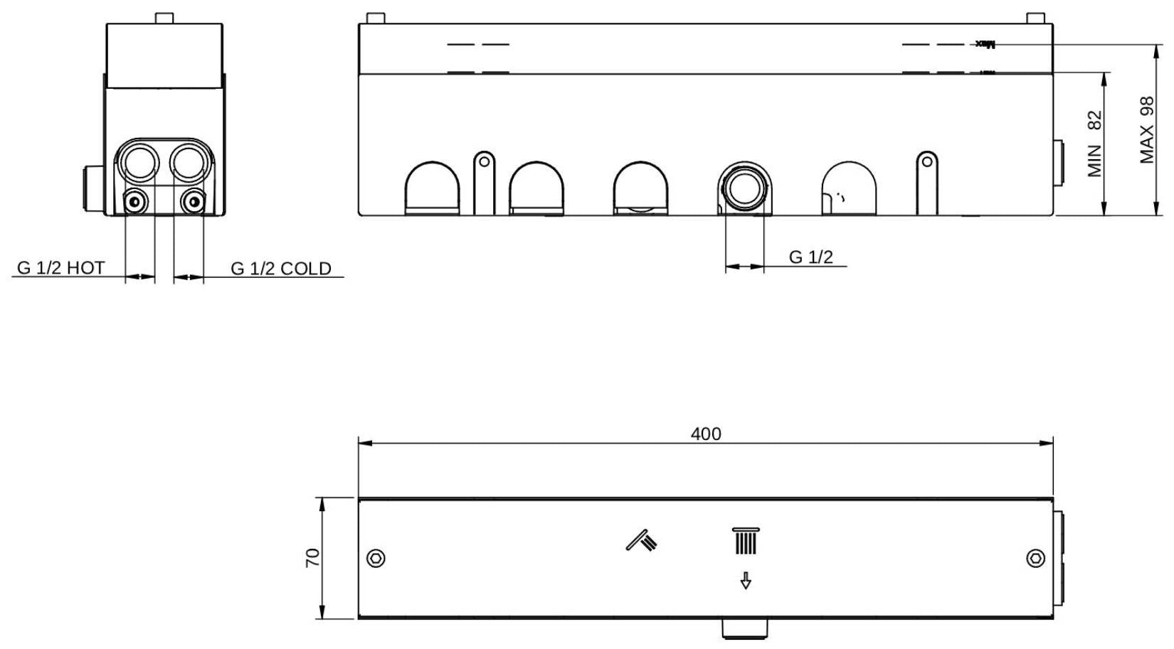 Rubinetterie Treemme 3M W-Touch RWIT 1B91 IS 01 + RWIT 1B91 ZZ 30 Miscelatore Doccia Meccanico Incasso 2 Uscite Parete 6 Fori 4 Manopole Stile Moderno Con Piastra Acciaio Inox Spazzolato Opaco Doccetta Metallo Flessibile PVC Parte Interna Esterna Incluse