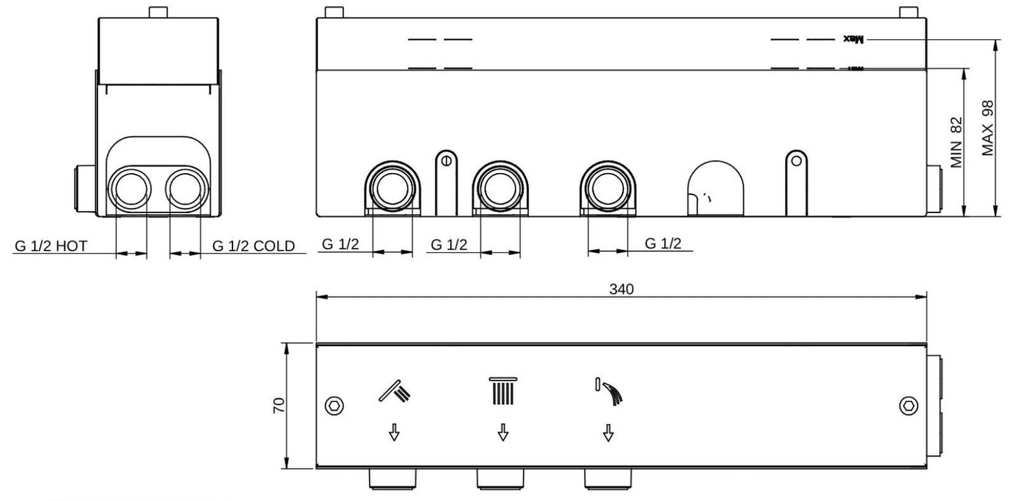 Rubinetterie Treemme 3M W-Touch RWIT 1B94 CC 01 + RWIT 1B94 ZZ 30 Miscelatore Doccia Termostatico Incasso 3 Uscite Parete 5 Fori Manopole Sistema Premi e Regola Parte Interna Esterna Incluse Stile Moderno Con Piastra Materiale Ottone Finitura Cromata