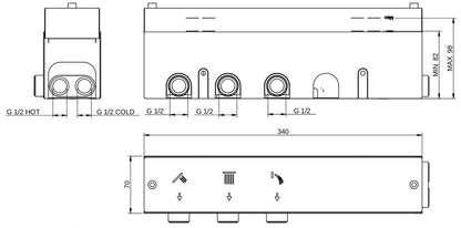 Rubinetterie Treemme 3M W-Touch RWIT 1B94 IS 01 + RWIT 1B94 ZZ 30 Miscelatore Doccia Termostatico Incasso 3 Uscite Parete 5 Fori 5 Manopole Stile Moderno Con Piastra Materiale Acciaio Finitura Inox Spazzolato Opaco Parte Interna Esterna Incluse