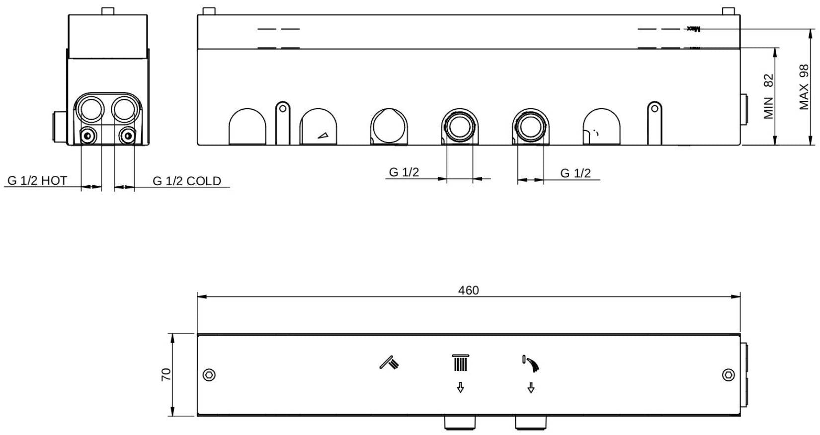 Rubinetterie Treemme 3M W-Touch RWIT 1B97 CC 01 + RWIT 1B97 ZZ 30 Miscelatore Doccia Meccanico Incasso 3 Uscite Parete 7 Fori Sistema Premi e Regola Con Doccetta e Piastra Stile Moderno Parte Interna Esterna Incluse Materiale Ottone Finitura Cromata