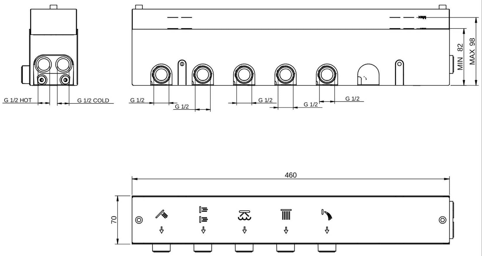 Rubinetterie Treemme 3M W-Touch RWIT 1BE5 CC 01 + RWIT 1BE5 ZZ 30 Miscelatore Doccia Meccanico Incasso 5 Uscite Parete 7 Fori Manopole Sistema Premi e Regola Parte Interna Esterna Incluse Stile Moderno Con Piastra Materiale Ottone Finitura Cromata
