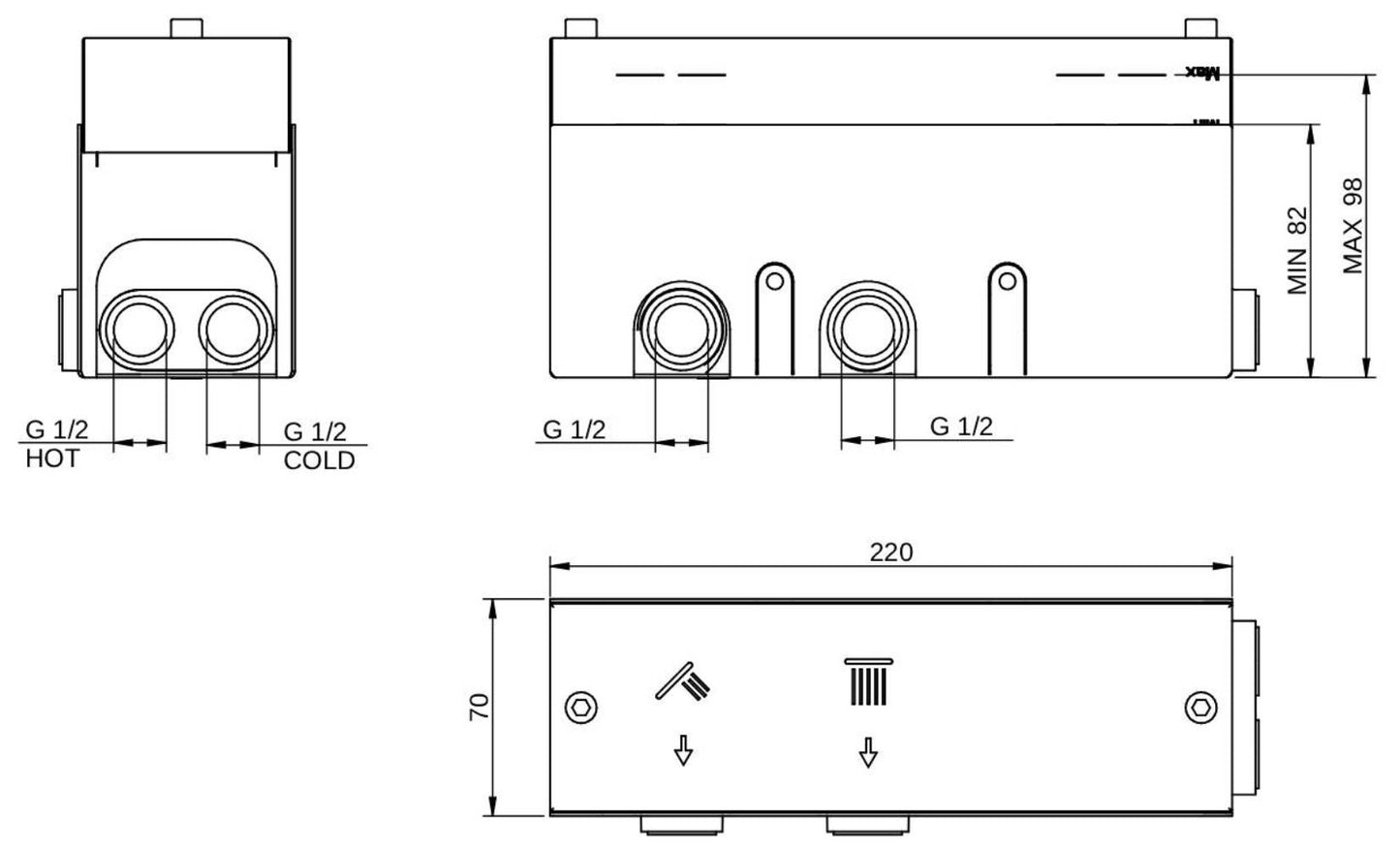 Rubinetterie Treemme 3M W-Smart RWIT 5C86 CC 01 + RWIT 5C86 ZZ 30 Miscelatore Doccia Termostatico Incasso 2 Uscite Parete 3 Fori Sistema Premi e Regola Parte Interna Esterna Incluse Stile Moderno Con Piastra Materiale Ottone Finitura Cromata