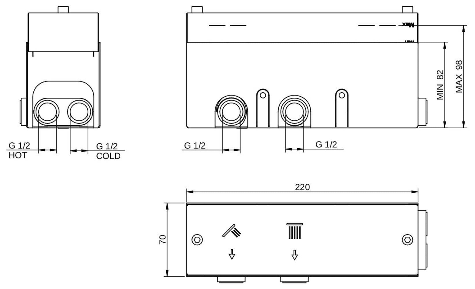 Rubinetterie Treemme 3M W-Smart RWIT 5C86 CC 01 + RWIT 5C86 ZZ 30 Miscelatore Doccia Termostatico Incasso 2 Uscite Parete 3 Fori Sistema Premi e Regola Parte Interna Esterna Incluse Stile Moderno Con Piastra Materiale Ottone Finitura Cromata