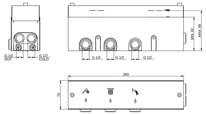 Rubinetterie Treemme 3M W-Smart RWIT 5C90 CC 01 + RWIT 5C90 ZZ 30 Miscelatore Doccia Meccanico Incasso 3 Uscite Parete 4 Fori Sistema Premi e Regola Parte Interna Esterna Incluse Stile Moderno Con Piastra Materiale Ottone Finitura Cromata