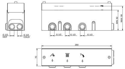 Rubinetterie Treemme 3M W-Smart RWIT 5C94 IS 01 + RWIT 5C94 ZZ 30 Miscelatore Doccia Termostatico Incasso 3 Uscite Parete 4 Fori Quattro Manopole Sistema Premi e Regola Parte Interna Esterna Incluse Stile Moderno Con Piastra Acciaio Inox Spazzolato Opaco