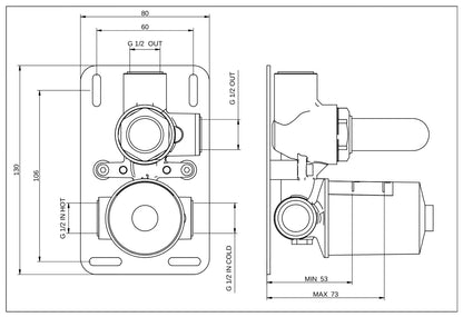 Rubinetterie Treemme 3M Contract Footprint RWIT 8C49 CC 03 + RWIT 7C49 ZZ 2V Miscelatore Monocomando Vasca Doccia Incasso Parete Meccanico 2 Vie Con Deviatore Rotativo 2 Fori 1 Manopola Parte Interna Esterna Incluse Stile Moderno Con Piastra Ottone Cromo