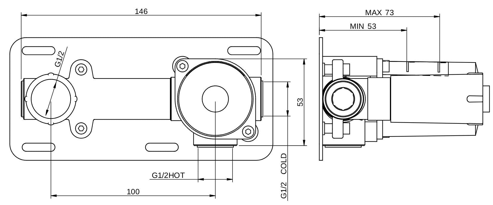 Rubinetterie Treemme 3M Contract Xero+ RWIT 7C76 CC 01 + RWIT 7C51 ZZ 04 Miscelatore Lavabo Incasso Muro 195 mm 2 Fori 1 Manopola Miscelazione Meccanica Senza Piastra Stile Moderno Profondità 195 mm Parte Interna Esterna Incluse Ottone Cromata