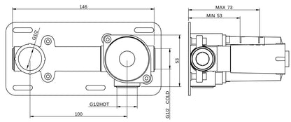 Rubinetterie Treemme 3M Contract Footprint RWIT 8C52 CC 01 + RWIT 7C51 ZZ 04 Miscelatore Lavabo Incasso Muro 195 mm 2 Fori 1 Manopola Miscelazione Meccanica Con Piastra Stile Moderno Profondità 195 mm Parte Interna Esterna Incluse Ottone Cromata
