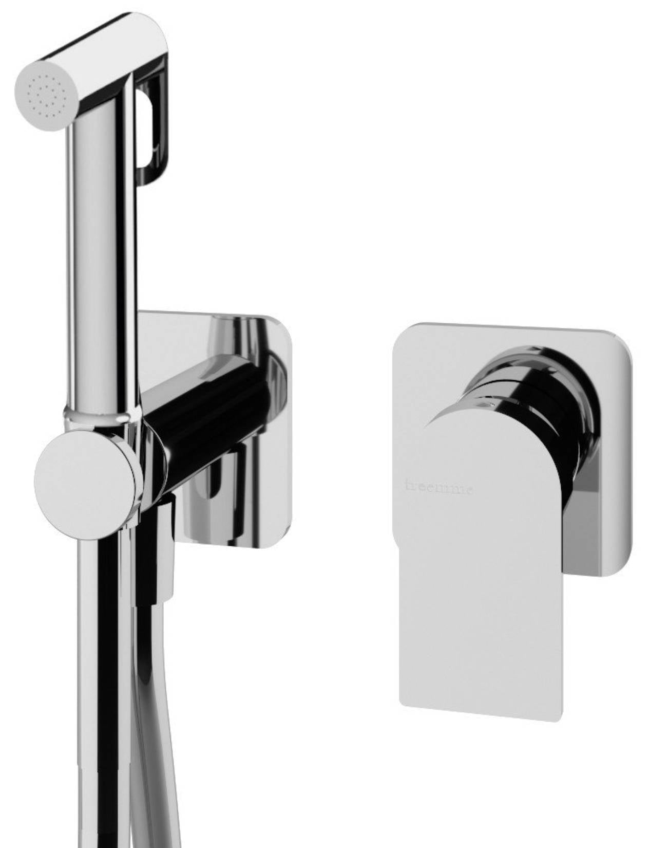 Rubinetterie Treemme 3M Ran RWIT 22D4 CC 30 + RWIT 51A5 ZZ 01 Miscelatore Incasso Idroscopino Per WC Con Doccetta Tonda in Metallo Flessibile in PVC 1 Metro 2 Fori 1 Leva Parte Interna e Esterna Incluse Materiale Ottone Finitura Cromata