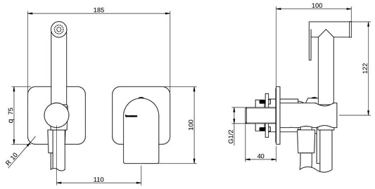 Rubinetterie Treemme 3M Ran RWIT 22D4 CC 30 + RWIT 51A5 ZZ 01 Miscelatore Incasso Idroscopino Per WC Con Doccetta Tonda in Metallo Flessibile in PVC 1 Metro 2 Fori 1 Leva Parte Interna e Esterna Incluse Materiale Ottone Finitura Cromata