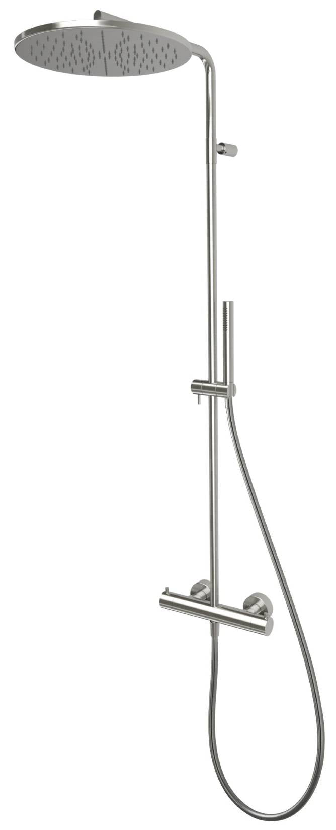 Rubinetterie Treemme 3M Showers IT 6581 IS ZZ ZZ Colonna Gruppo Doccia Multifunzione Parete Miscelatore Termostatico Acciaio Inox Spazzolato Opaco Con Doccetta Rotonda Soffione Anticalcare Tondo Ø Diametro 300 mm in Metallo Flessibile PVC 1,5 Metri
