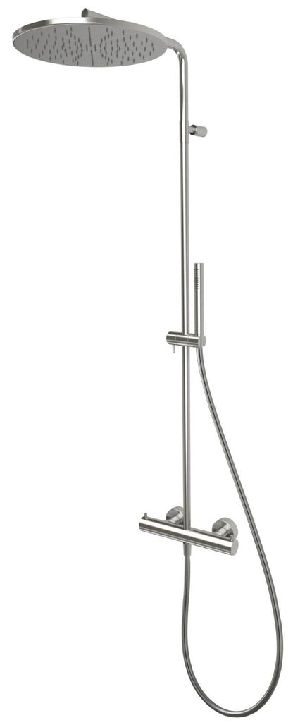 Rubinetterie Treemme 3M Showers IT 6581 IS ZZ ZZ Colonna Gruppo Doccia Multifunzione Parete Miscelatore Termostatico Acciaio Inox Spazzolato Opaco Con Doccetta Rotonda Soffione Anticalcare Tondo Ø Diametro 300 mm in Metallo Flessibile PVC 1,5 Metri