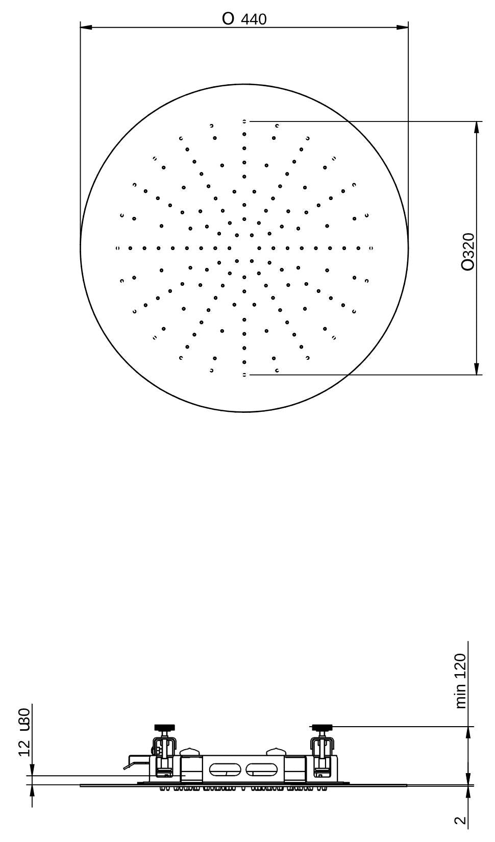Rubinetterie Treemme 3M Showers IT RTBR 483 IS Soffione Doccia ad Incasso a Soffitto Per Controsoffitto Forma Rotonda Misura Diametro Ø 440 mm Uscita Acqua a Pioggia Stile Moderno Materiale Acciaio Finitura Inox Spazzolato Opaco