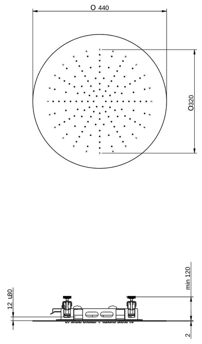 Rubinetterie Treemme 3M Showers IT RTBR 483 IS Soffione Doccia ad Incasso a Soffitto Per Controsoffitto Forma Rotonda Misura Diametro Ø 440 mm Uscita Acqua a Pioggia Stile Moderno Materiale Acciaio Finitura Inox Spazzolato Opaco