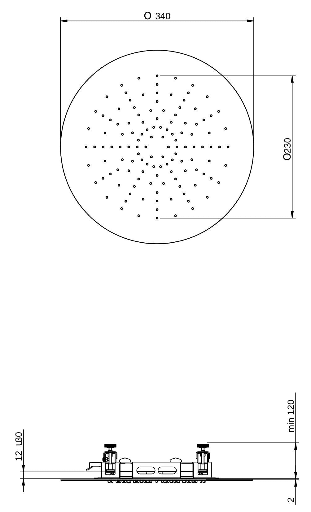 Rubinetterie Treemme 3M Showers IT RTBR 498 IS Soffione Doccia ad Incasso a Soffitto Per Controsoffitto Forma Rotonda Misura Diametro Ø 340 mm Uscita Acqua a Pioggia Stile Moderno Materiale Acciaio Finitura Inox Spazzolato Opaco