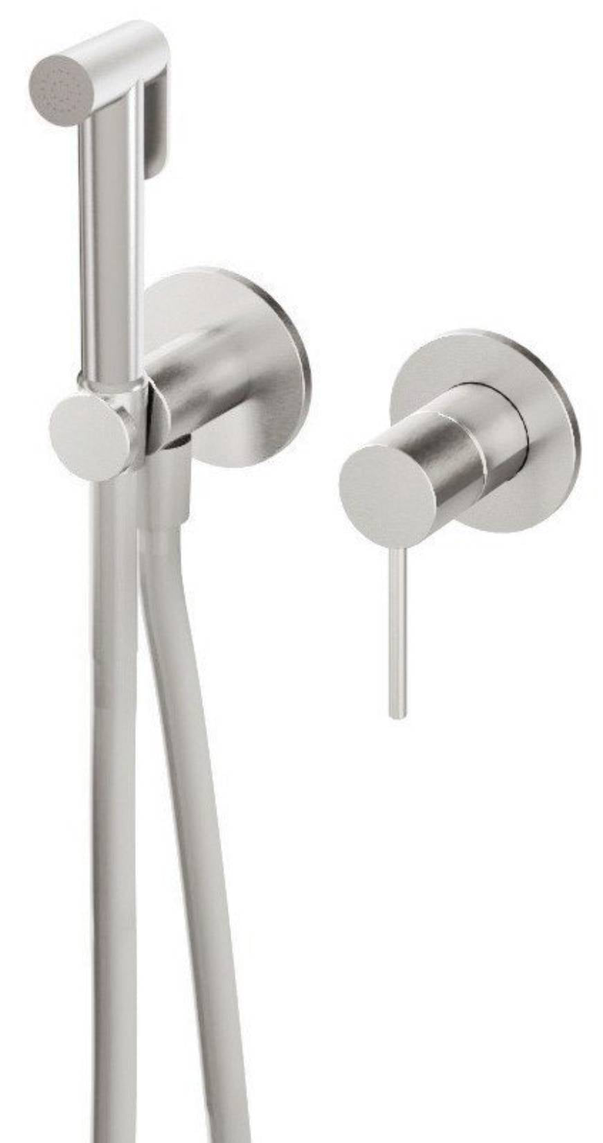 Rubinetterie Treemme 3M Cleaning - Flushing RWIT 13D4 IS 30 + RWIT 51A5 ZZ 01 Miscelatore Incasso Idroscopino Per WC Con Doccetta Tonda Flessibile in PVC 1 Metro 2 Fori 1 Leva Parte Interna e Esterna Incluse Acciaio Inox Spazzolato Opaco