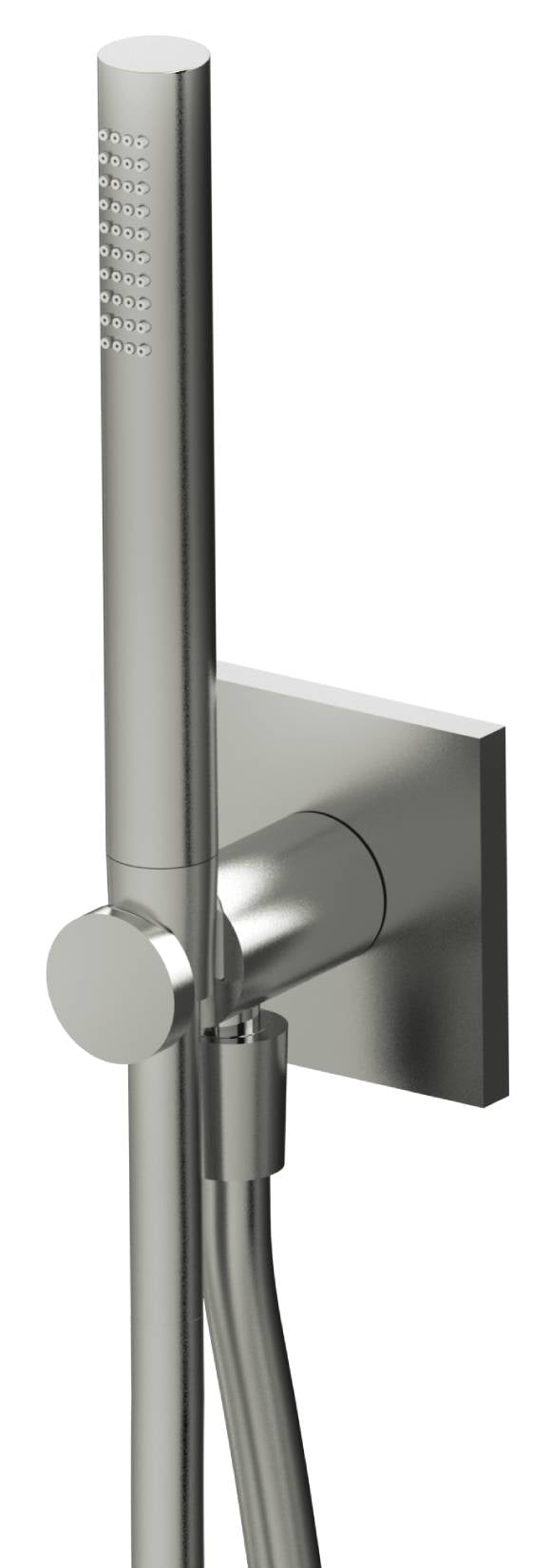 Rubinetterie Treemme 3M Showers RWIT 5C47 IS 71 Duplex Kit Gancio Presa Acqua Parete Borchia Quadra Materiale Acciaio Flessibile PVC Doccetta Forma Tonda In Metallo Finitura Inox Spazzolato Opaco Portata 8 Litri Al Minuto