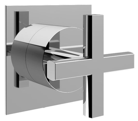 Rubinetterie Treemme 3M Showers & Thermostatics RWIT 10D5 CC 10 + RWIT 7AD5 ZZ 01 Rubinetto D'Arresto Deviatore Incasso 2 Uscite Senza Chiusura Acqua 1 Foro Installazione Parete 1 Manopola Croce Borchia Quadra Ottone Cromato Parte Interna Esterna Incluse