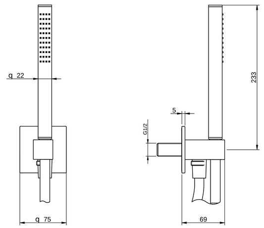 Rubinetterie Treemme 3M Showers & Thermostatics RWIT 4BD4 CC 20 Duplex Presa Acqua Kit Gancio Ottone Flessibile PVC 1,5 Metri E Doccetta In Metallo Estraibile Forma Quadra Finitura Cromata Portata 8 Litri Al Minuto