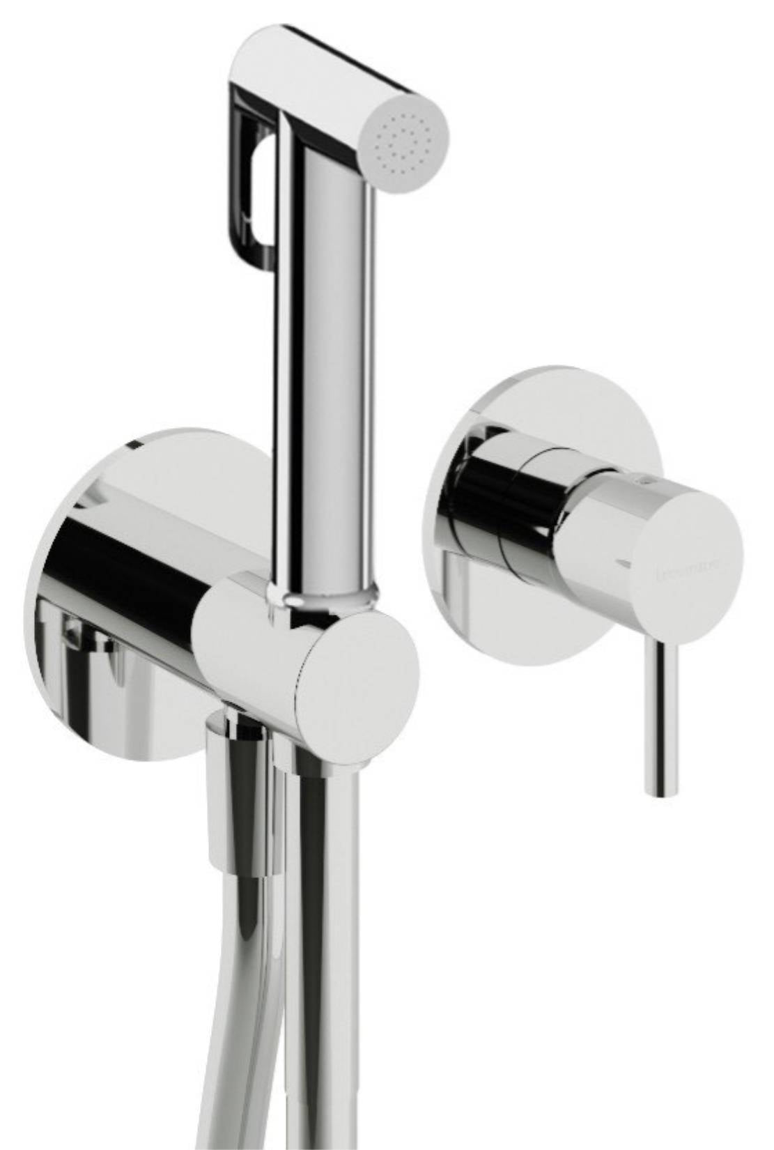 Rubinetterie Treemme 3M Showers & Thermostatics RWIT 58D4 CC 30 + RWIT 51A5 ZZ 01 Miscelatore Incasso Idroscopino Per WC Con Doccetta Tonda in Metallo Flessibile in PVC 1 Metro 2 Fori 1 Leva Parte Interna e Esterna Incluse Ottone Cromato