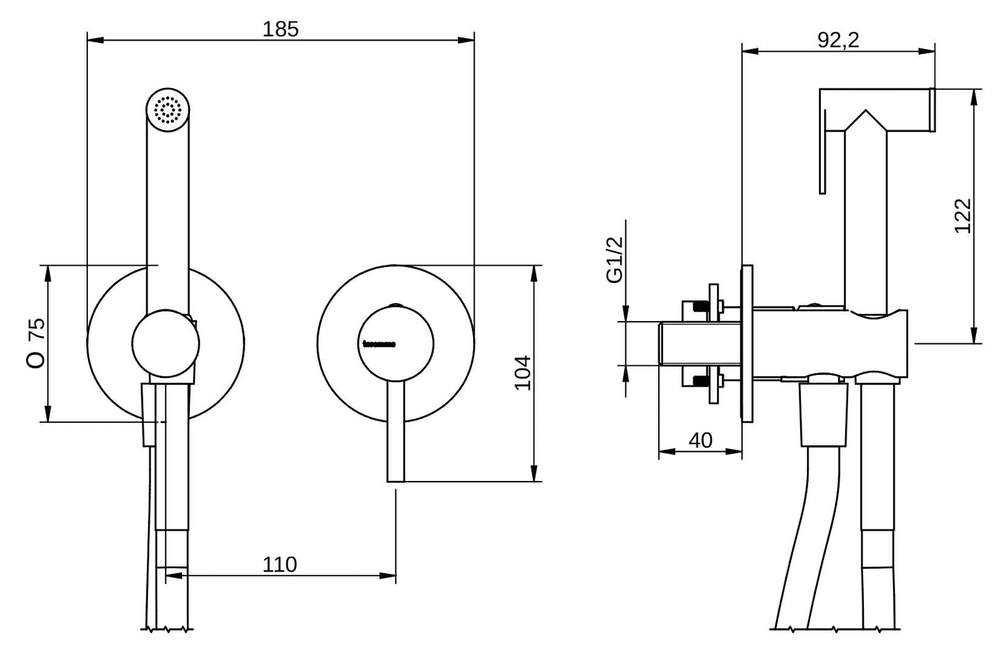 Rubinetterie Treemme 3M Showers & Thermostatics RWIT 58D4 CC 30 + RWIT 51A5 ZZ 01 Miscelatore Incasso Idroscopino Per WC Con Doccetta Tonda in Metallo Flessibile in PVC 1 Metro 2 Fori 1 Leva Parte Interna e Esterna Incluse Ottone Cromato
