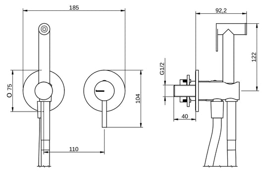 Rubinetterie Treemme 3M Showers & Thermostatics RWIT 58D4 CC 30 + RWIT 51A5 ZZ 01 Miscelatore Incasso Idroscopino Per WC Con Doccetta Tonda in Metallo Flessibile in PVC 1 Metro 2 Fori 1 Leva Parte Interna e Esterna Incluse Ottone Cromato