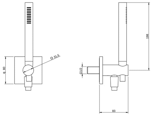 Rubinetterie Treemme 3M Showers & Thermostatics RWIT 5C05 CC 74 Duplex Presa Acqua Kit Gancio Ottone Flessibile PVC 1,5 Metri E Doccetta In Metallo Estraibile Forma Tonda Stilo Piastra Quadra Finitura Cromata Portata 8 Litri Al Minuto