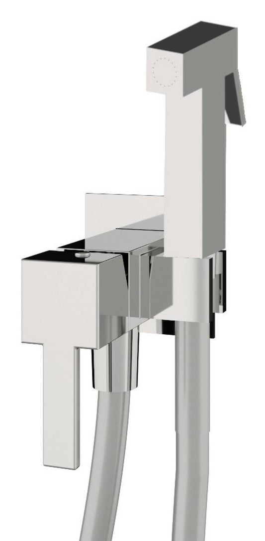 Rubinetterie Treemme 3M Showers & Thermostatics RWIT 6565 CC 45 + RWIT 6565 ZZ 40 Idroscopino Per WC Con Doccetta Quadra in Metallo Flessibile in PVC 1 Metro Monoforo Parte Interna e Esterna Incluse Materiale Ottone Finitura Cromato