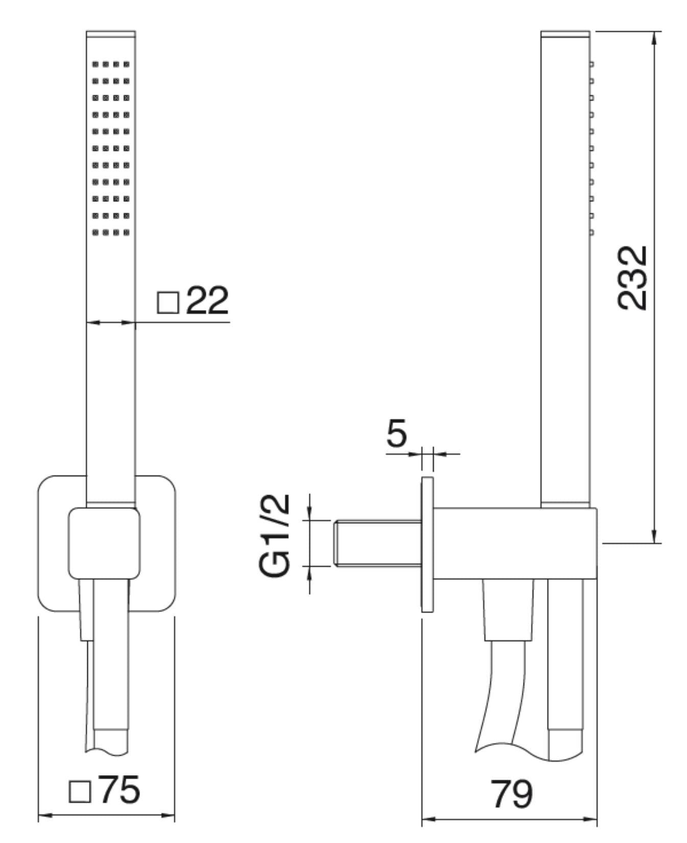 Rubinetterie Treemme 3M Showers & Thermostatics RWIT 8BD4 CC 20 Duplex Presa Acqua Kit Gancio Ottone Flessibile PVC 1,5 Metri E Doccetta In Metallo Estraibile Forma Quadra Finitura Cromata Portata 8 Litri Al Minuto