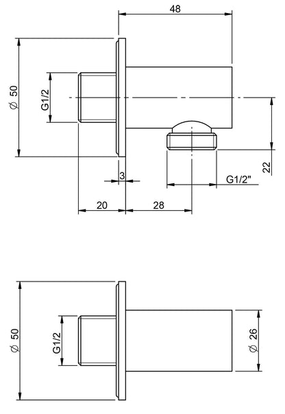 Rubinetterie Treemme 3M Contract TERMO S + Showers IT RTGA 123 CC Presa Acqua A Muro Tonda Per Doccetta a Mano Materiale Ottone Finitura Cromata