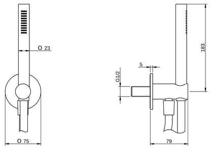 Rubinetterie Treemme 3M T30 RWIT 5BD4 CC 20 Duplex Presa Acqua Kit Gancio Ottone Flessibile PVC 1,5 Metri E Doccetta In Metallo Estraibile Forma Tonda Stilo Finitura Cromata Portata 8 Litri Al Minuto