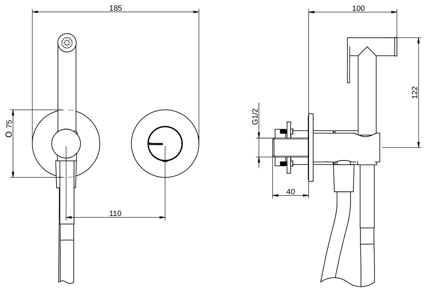 Rubinetterie Treemme 3M T30 RWIT 5BD4 CC 30 + RWIT 51A5 ZZ 01 Miscelatore Incasso Idroscopino Per WC Con Doccetta Tonda in Metallo Flessibile in PVC 1 Metro Parte Interna e Esterna Incluse Materiale Ottone Finitura Cromato