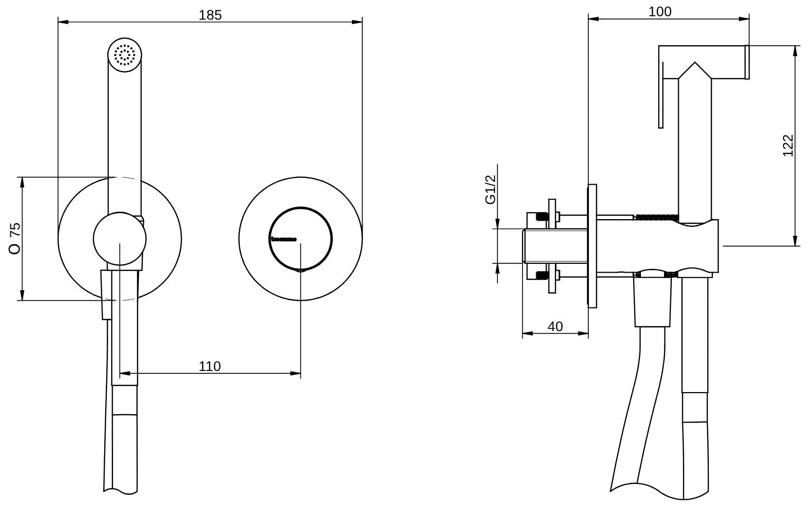 Rubinetterie Treemme 3M T30 RWIT 5BD4 CC 35 + RWIT 51A5 ZZ 01 Miscelatore Incasso Idroscopino Per WC Con Doccetta Tonda in Metallo Flessibile in PVC 1 Metro Parte Interna e Esterna Incluse Materiale Ottone Finitura Cromato