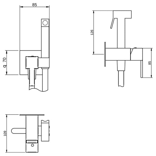 Rubinetterie Treemme 3M Contract Termo S + Showers RWIT 6565 CC 45 + RWIT 6565 ZZ 40 Idroscopino Per WC Con Doccetta Quadra in Metallo Flessibile in PVC 1 Metro Monoforo Parte Interna e Esterna Incluse Materiale Ottone Finitura Cromato