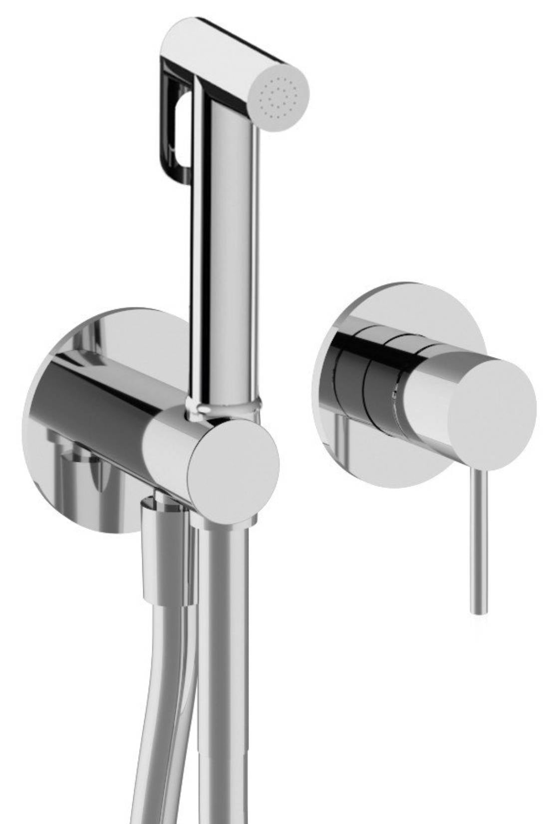 Rubinetterie Treemme 3M Up+ RWIT 6BD4 CC 30 + RWIT 51A5 ZZ 01 Miscelatore Incasso Idroscopino Per WC Con Doccetta Tonda in Metallo Flessibile in PVC 1 Metro 2 Fori 1 Leva Parte Interna e Esterna Incluse Materiale Ottone Finitura Cromata