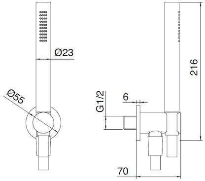 Rubinetterie Treemme 3M W-Smart RWIT 2847 IS 71 Duplex Kit Gancio Presa Acqua Parete Doccetta Forma Tonda Materiale Acciaio Finitura Inox Spazzolato Opaco Flessibile PVC Portata 8 Litri Al Minuto