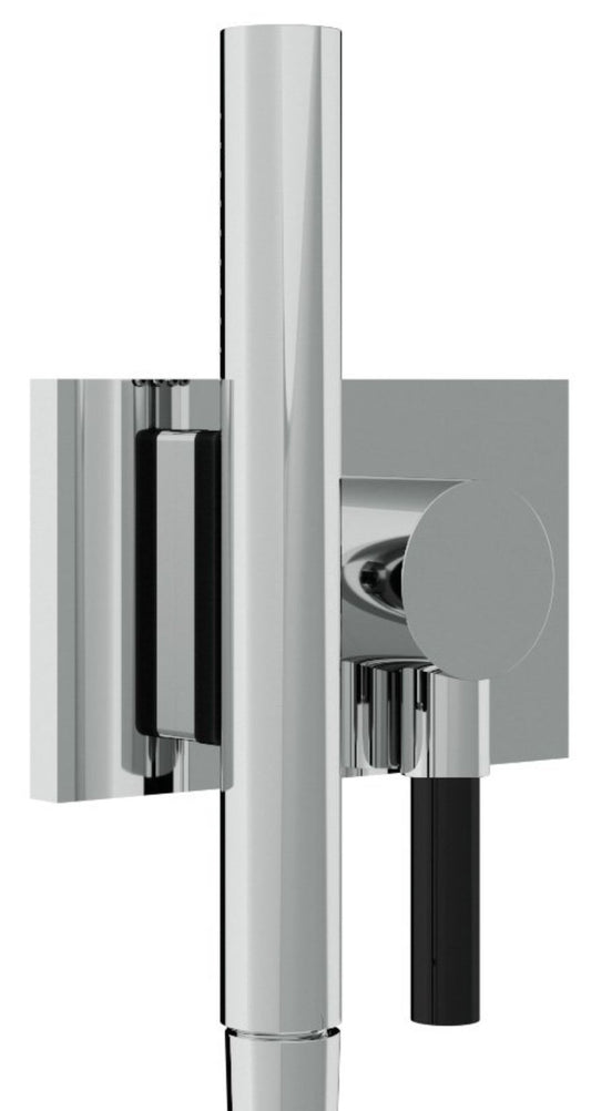 Rubinetterie Treemme 3M W-Smart RWIT 2BF6 CC 55 Kit Gancio Presa Acqua Flessibile in PVC Doccetta in Metallo Tonda con Attacco a Calamita Supporto a Muro Quadro Materiale Ottone Finitura Cromata