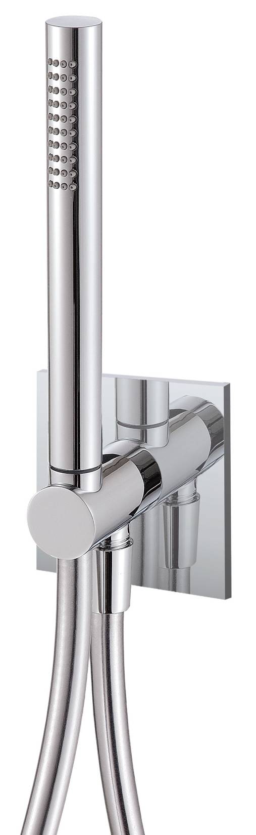 Rubinetterie Treemme 3M W-Smart RWIT 5C05 CC 74 Duplex Presa Acqua Kit Gancio Ottone Flessibile PVC 1,5 Metri E Doccetta In Metallo Estraibile Forma Tonda Stilo Piastra Quadra Finitura Cromata Portata 8 Litri Al Minuto