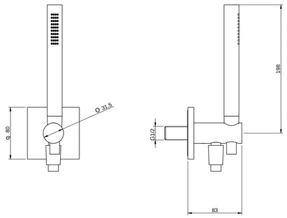 Rubinetterie Treemme 3M W-Smart RWIT 5C05 CC 74 Duplex Presa Acqua Kit Gancio Ottone Flessibile PVC 1,5 Metri E Doccetta In Metallo Estraibile Forma Tonda Stilo Piastra Quadra Finitura Cromata Portata 8 Litri Al Minuto