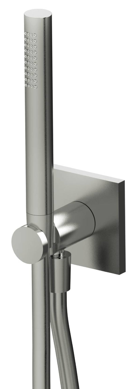 Rubinetterie Treemme 3M W-Smart RWIT 5C47 IS 71 Duplex Kit Gancio Presa Acqua Parete Borchia Quadra Materiale Acciaio Flessibile PVC Doccetta Forma Tonda In Metallo Finitura Inox Spazzolato Opaco Portata 8 Litri Al Minuto