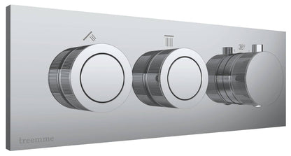 Rubinetterie Treemme 3M W-Smart RWIT 5C86 CC 01 + RWIT 5C86 ZZ 30 Miscelatore Doccia Termostatico Incasso 2 Uscite Parete 3 Fori Sistema Premi e Regola Parte Interna Esterna Incluse Stile Moderno Con Piastra Materiale Ottone Finitura Cromata