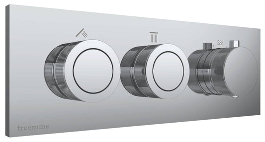 Rubinetterie Treemme 3M W-Smart RWIT 5C86 CC 01 + RWIT 5C86 ZZ 30 Miscelatore Doccia Termostatico Incasso 2 Uscite Parete 3 Fori Sistema Premi e Regola Parte Interna Esterna Incluse Stile Moderno Con Piastra Materiale Ottone Finitura Cromata