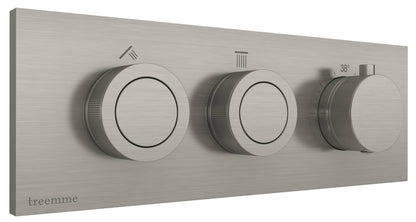 Rubinetterie Treemme 3M W-Smart RWIT 5C86 IS 01 + RWIT 5C86 ZZ 30 Miscelatore Doccia Termostatico Incasso 2 Uscite Parete 3 Fori Tre Manopole Sistema Premi e Regola Parte Interna Esterna Incluse Stile Moderno Con Piastra Acciaio Inox Spazzolato Opaco